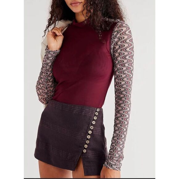 Free People Retro Contrast Sleeve Eve Top  size small - Picture 2 of 7